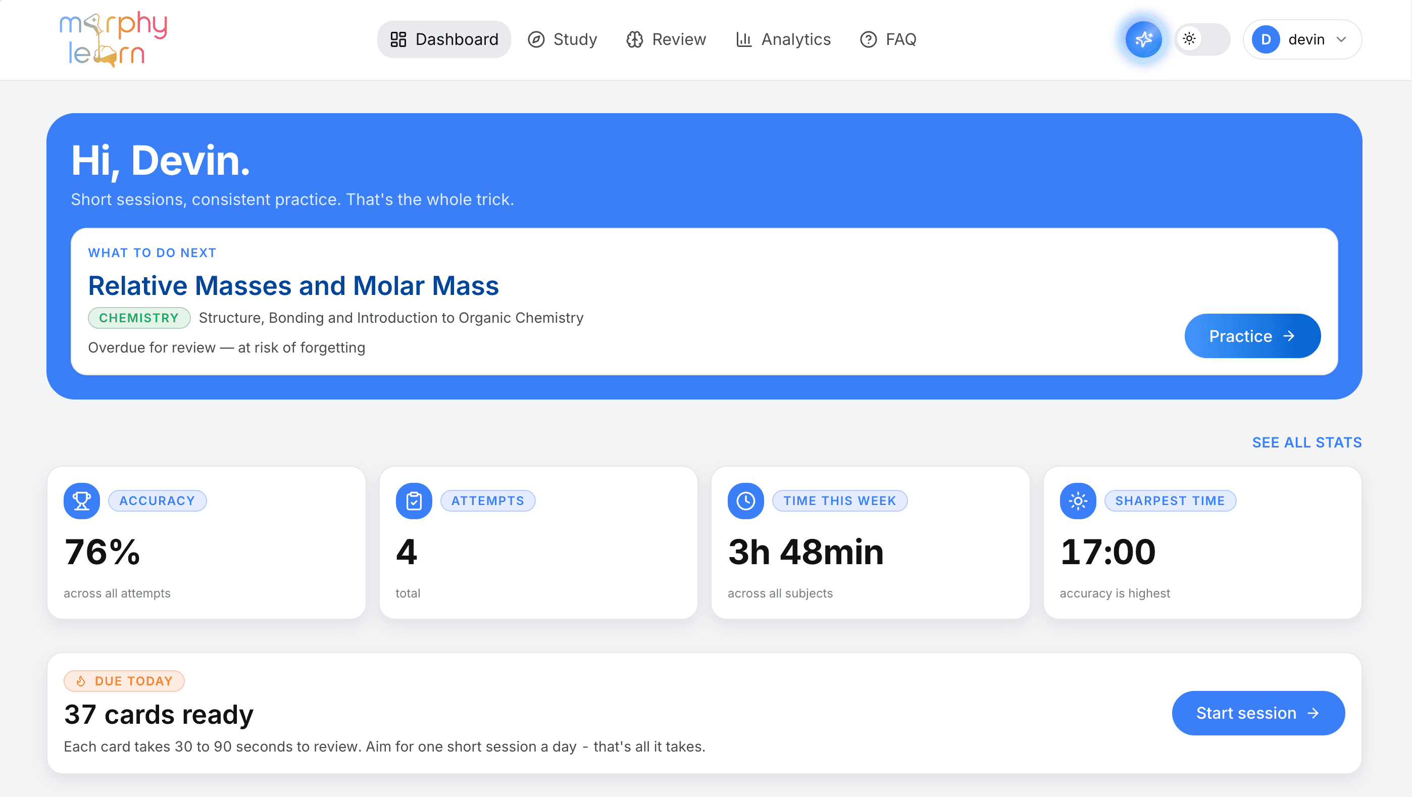 MurphyLearn dashboard preview
